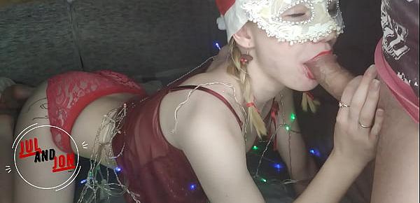  XMAS STORY! Giant Santas Cock Hard Deep Fast Fuck little Teen Pussy. DP and Huge Face Cumshot! POV.